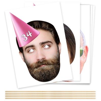(Pack of 5) (Pink) DIY + Sticks (5 Different Faces) (Personalised with Text)