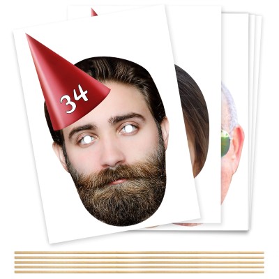 (Pack of 5) (Red) DIY + Sticks (5 Different Faces) (Personalised with Text)