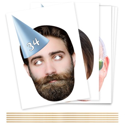 (Pack of 5) (Sky Blue) DIY + Sticks (5 Different Faces) (Personalised with Text)