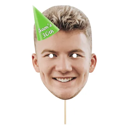 Single Mask x 1 (A4) with Hat Theme (Green) Finished Mask + Stick (Personalised with Text)