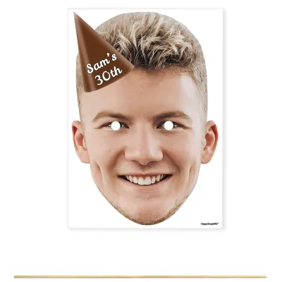 Single Mask x 1 (A4) with Hat Theme (Brown) DIY Mask + Stick (Personalised with Text)