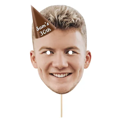 Single Mask x 1 (A4) with Hat Theme (Brown) Finished Mask + Stick (Personalised with Text)