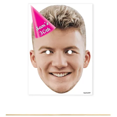 Single Mask x 1 (A4) with Hat Theme (Pink) DIY Mask + Stick (Personalised with Text)