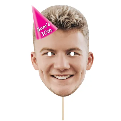 Single Mask x 1 (A4) with Hat Theme (Pink) Finished Mask + Stick (Personalised with Text)