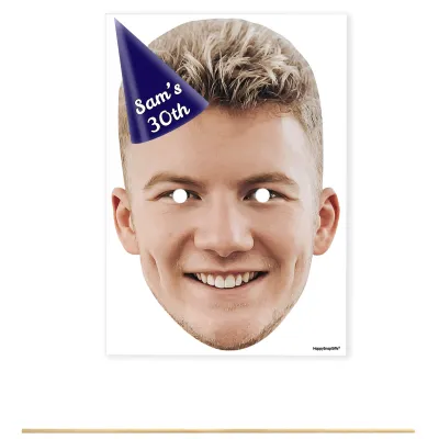 Single Mask x 1 (A4) with Hat Theme (Navy Blue) DIY Mask + Stick (Personalised with Text)