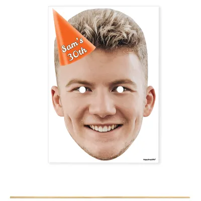 Single Mask x 1 (A4) with Hat Theme (Orange) DIY Mask + Stick (Personalised with Text)