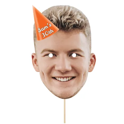 Single Mask x 1 (A4) with Hat Theme (Orange) Finished Mask + Stick (Personalised with Text)