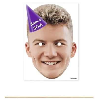 Single Mask x 1 (A4) with Hat Theme (Purple) DIY Mask + Stick (Personalised with Text)