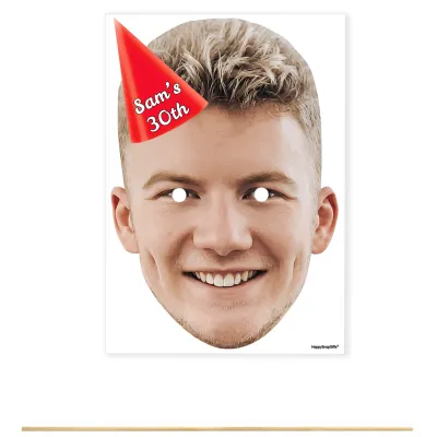 Single Mask x 1 (A4) with Hat Theme (Red) DIY Mask + Stick (Personalised with Text)