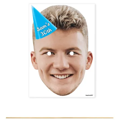 Single Mask x 1 (A4) with Hat Theme (Blue) DIY Mask + Stick (Personalised with Text)