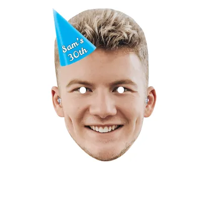 Single Mask x 1 (A4) with Hat Theme (Blue) Finished Mask + Elastic (Personalised with Text)