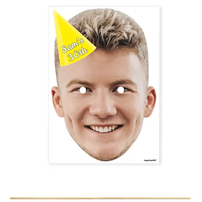 Single Mask x 1 (A4) with Hat Theme (Yellow) DIY Mask + Stick (Personalised with Text)