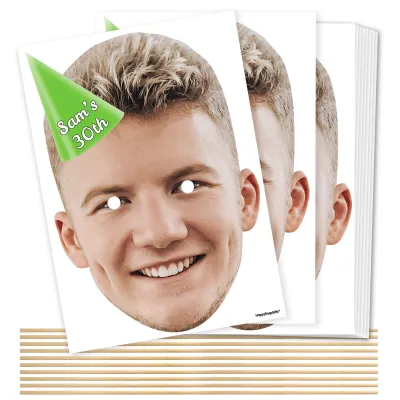 Pack of 10 (A4) with Hat Theme (Green) DIY Masks + Sticks (Personalised with Text)