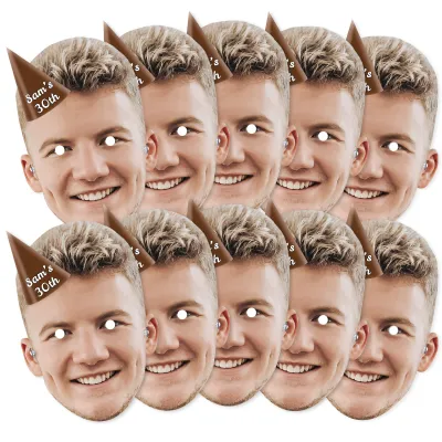 Pack of 10 (A4) with Hat Theme (Brown) Finished Masks + Elastics (Personalised with Text)