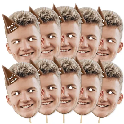 Pack of 10 (A4) with Hat Theme (Brown) Finished Masks + Sticks (Personalised with Text)