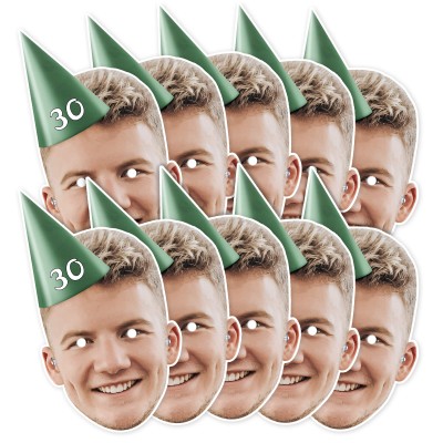 (Pack of 10) (Green) Finished Masks + Elastics (10 of Same Faces) (Personalised with Text)