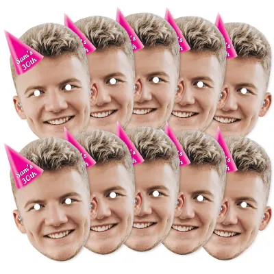 Pack of 10 (A4) with Hat Theme (Pink) Finished Masks + Elastics (Personalised with Text)
