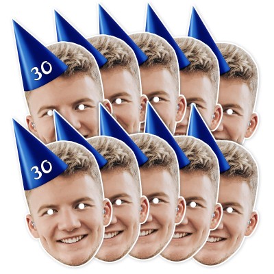 (Pack of 10) (Navy Blue) Finished Masks + Elastics (10 of Same Faces) (Personalised with Text)