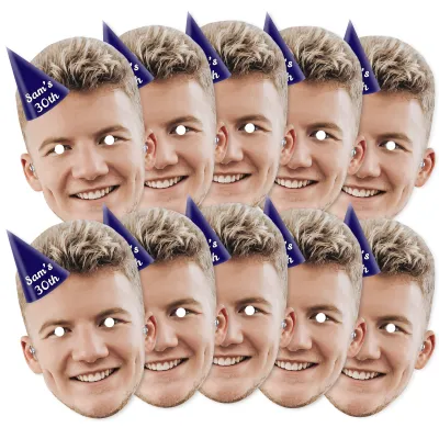 Pack of 10 (A4) with Hat Theme (Navy Blue) Finished Masks + Elastics (Personalised with Text)