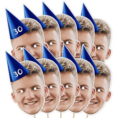 (Pack of 10) (Navy Blue) Finished Masks + Sticks (10 of Same Faces) (Personalised with Text)
