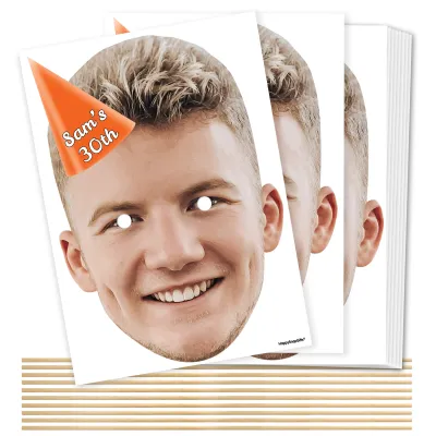 Pack of 10 (A4) with Hat Theme (Orange) DIY Masks + Sticks (Personalised with Text)