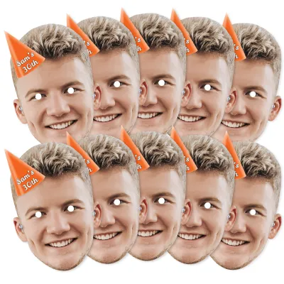 Pack of 10 (A4) with Hat Theme (Orange) Finished Masks + Elastics (Personalised with Text)