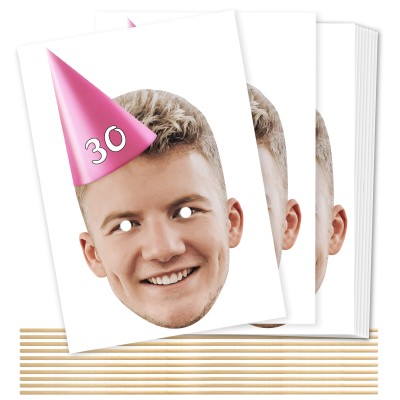 (Pack of 10) (Pink) DIY + Sticks (10 of Same Faces) (Personalised with Text)
