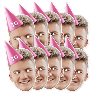 (Pack of 10) (Pink) Finished Masks + Elastics (10 of Same Faces) (Personalised with Text)