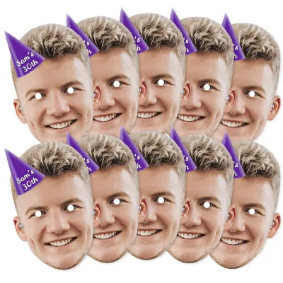 Pack of 10 (A4) with Hat Theme (Purple) Finished Masks + Elastics (Personalised with Text)