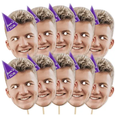 Pack of 10 (A4) with Hat Theme (Purple) Finished Masks + Sticks (Personalised with Text)