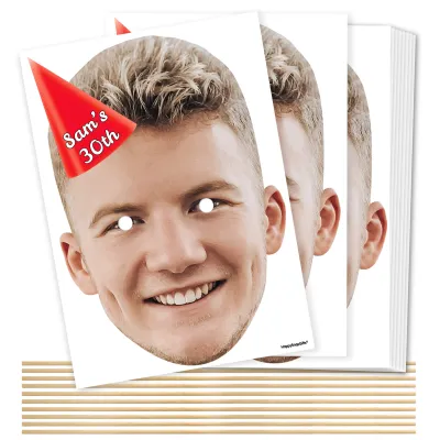 Pack of 10 (A4) with Hat Theme (Red) DIY Masks + Sticks (Personalised with Text)