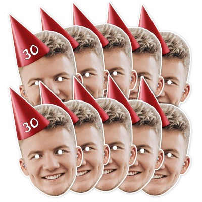 (Pack of 10) (Red) Finished Masks + Elastics (10 of Same Faces) (Personalised with Text)