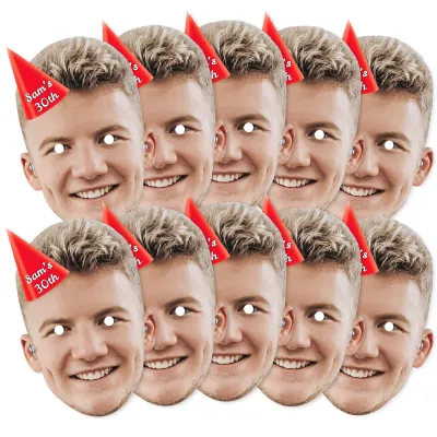 Pack of 10 (A4) with Hat Theme (Red) Finished Masks + Elastics (Personalised with Text)