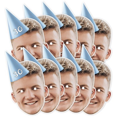 (Pack of 10) (Sky Blue) Finished Masks + Elastics (10 of Same Faces) (Personalised with Text)
