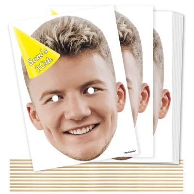 Pack of 10 (A4) with Hat Theme (Yellow) DIY Masks + Sticks (Personalised with Text)