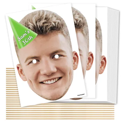 A4 (Pack of 25) with Hat Theme (Green) DIY Masks + Sticks (Personalised with Text)