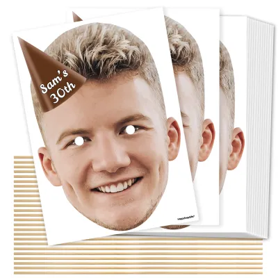 A4 (Pack of 25) with Hat Theme (Brown) DIY Masks + Sticks (Personalised with Text)