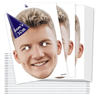 A4 (Pack of 25) with Hat Theme (Navy Blue) DIY Masks + Elastics (Personalised with Text)