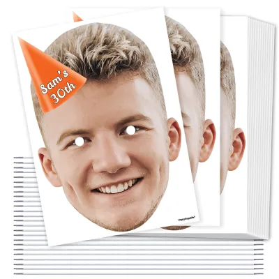 A4 (Pack of 25) with Hat Theme (Orange) DIY Masks + Elastics (Personalised with Text)