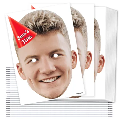 A4 (Pack of 25) with Hat Theme (Red) DIY Masks + Elastics (Personalised with Text)
