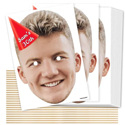 A4 (Pack of 25) with Hat Theme (Red) DIY Masks + Sticks (Personalised with Text)