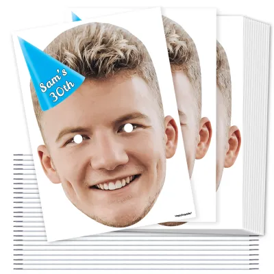 A4 (Pack of 25) with Hat Theme (Blue) DIY Masks + Elastics (Personalised with Text)