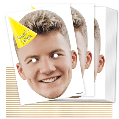 A4 (Pack of 25) with Hat Theme (Yellow) DIY Masks + Sticks (Personalised with Text)