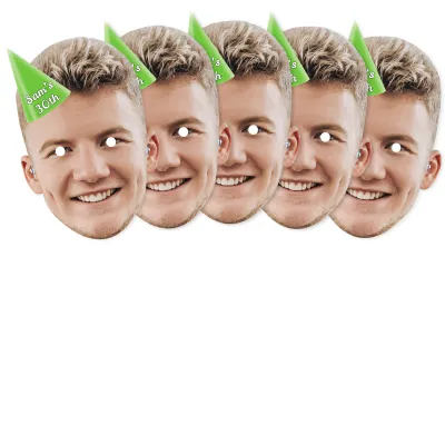 Pack of 5 (A4) with Hat Theme (Green) Finished Masks + Elastics (Personalised with Text)