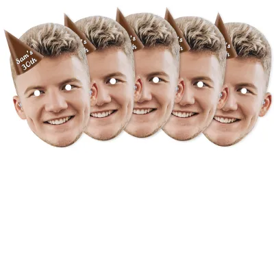Pack of 5 (A4) with Hat Theme (Brown) Finished Masks + Elastics (Personalised with Text)