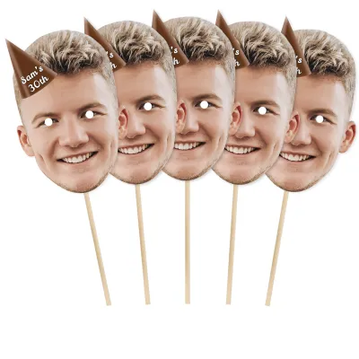 Pack of 5 (A4) with Hat Theme (Brown) Finished Masks + Sticks (Personalised with Text)