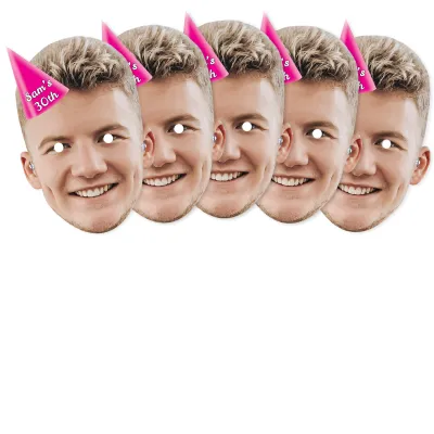 Pack of 5 (A4) with Hat Theme (Pink) Finished Masks + Elastics (Personalised with Text)