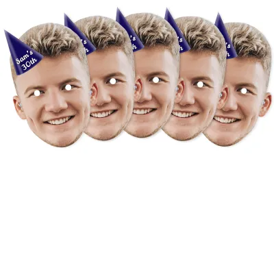 Pack of 5 (A4) with Hat Theme (Navy Blue) Finished Masks + Elastics (Personalised with Text)
