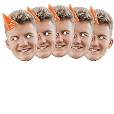 Pack of 5 (A4) with Hat Theme (Orange) Finished Masks + Elastics (Personalised with Text)