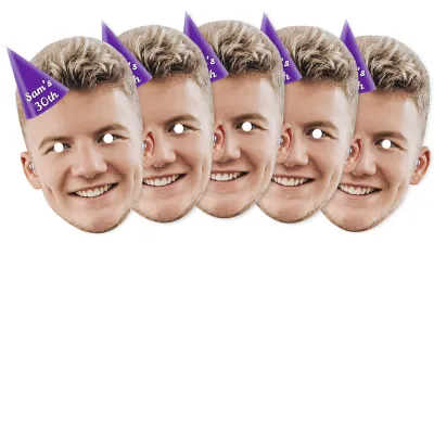 Pack of 5 (A4) with Hat Theme (Purple) Finished Masks + Elastics (Personalised with Text)